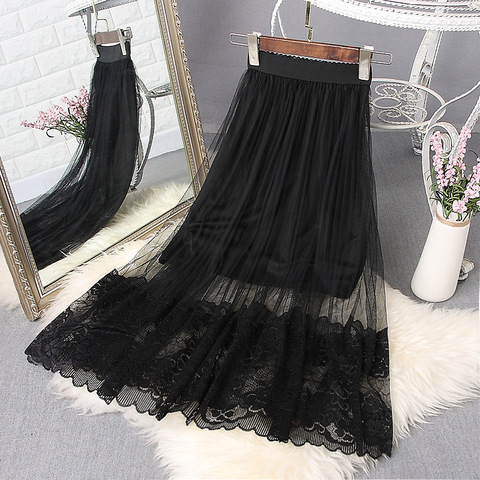 Bonjean Large Size Summer A Line Skirt Women New Lace Girl High Waist Slim Long Skirts Young Female Falda ► Photo 1/6