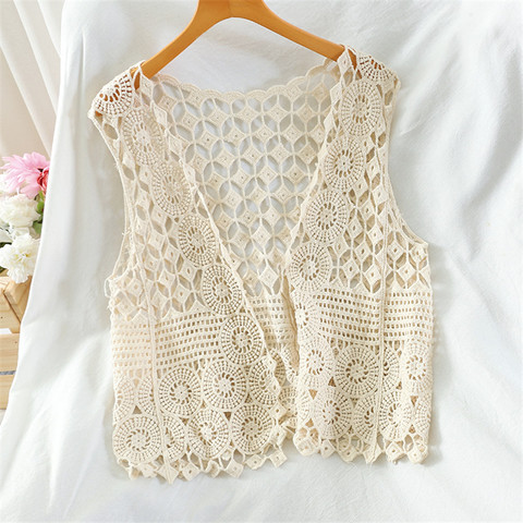 Spring Summer Sexy Hollow Out Lace Top Vest Crochet Sleeveless Waistcoat Women Open Stitch Short Outwear Chalecos Para Mujer ► Photo 1/6
