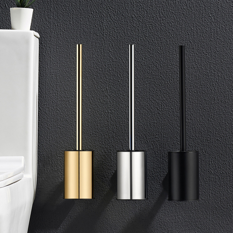 wall mounted matt black toilet brush holder chrome/golden toilet brush 304 Stainless Steel black toilet brush ► Photo 1/6