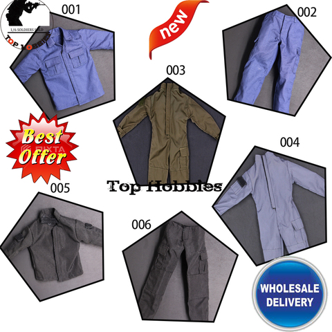 1/6 Scale Clothes Action Figure Accessories Black/Blue/Gray Jumpsuit Siamese work clothes Combat Shirt Pants Fit 12 Inch Body ► Photo 1/6