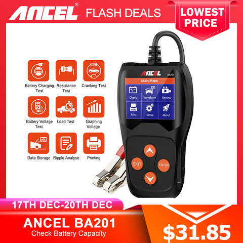 Ancel BA201 Battery Tester 12V Analyzer 100 to 2000CCA  Car Battery Tester Car Quick Cranking Charging Circut Tester PK KW600 ► Photo 1/6