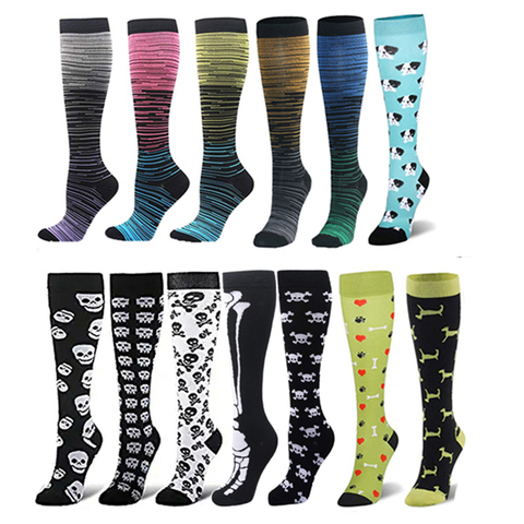 HUAYASX Compression Stockings Men Women Running Stripes Dots Love Claws Stars Sport Flight Nylon Varicose Veins Knee Long Socks ► Photo 1/6