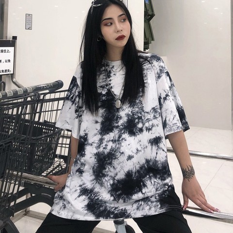 Hip Hop Style Tee Tie-Dye Print Women's T Shirt Casual Round Neck Short Sleeve Top Loose T-Shirt ► Photo 1/6