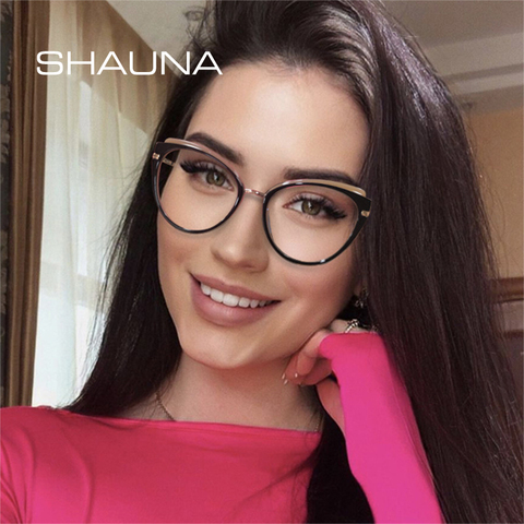 SHAUNA Retro Anti Blue Light Cat Eye Women Optical Eyeglasses Frame Fashion Spring Hinge TR90 Men Glasses Frame Computer Glasses ► Photo 1/6