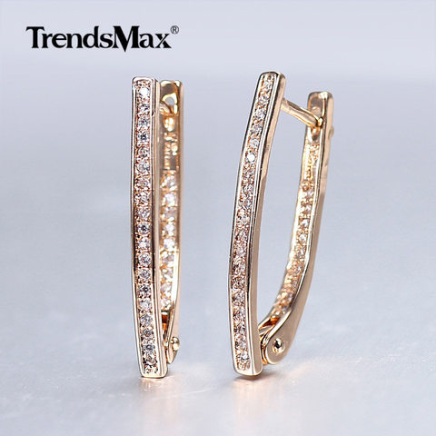 585 Rose Gold Hoop Earrings V Shaped Long White Cubic Zircon Dangle Huggie Earrings Birthday Gifts for Women Anti Aller GE296 ► Photo 1/5