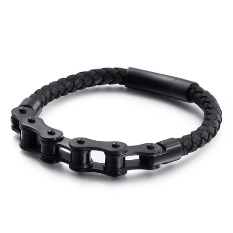 Punk Fashion Motorcycle Chain Woven Leather Personality Men Bracelet ► Photo 1/4