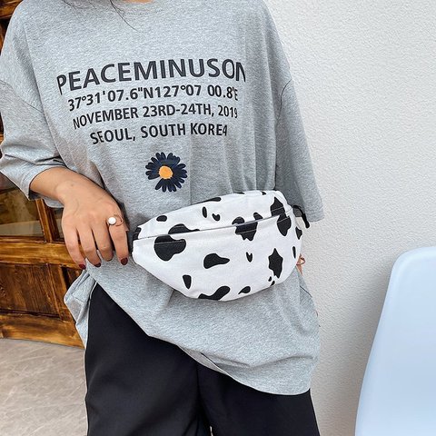 Cow Print Canvas Belt Bags for Women Fashion Fanny Pack Female Banana Waist Bag Hip Purse Shoulder Crossbody Chest Bag Pocket ► Photo 1/1