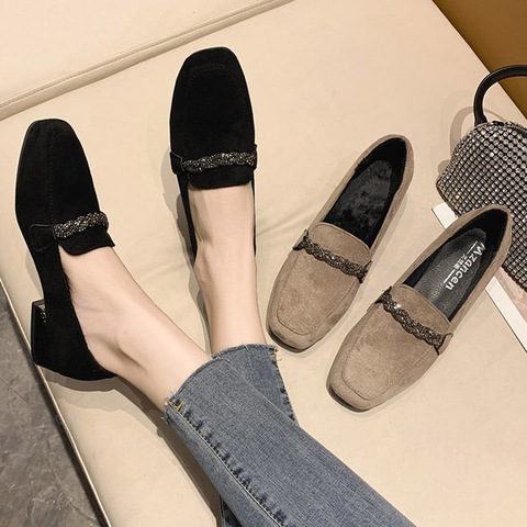 2022 Autumn Winter Women Loafers Low Heels Shoes Square Toe Dress Shoes Chain Faux Suede Plush Warm Ladies Shoes 8409N - history Review | AliExpress Seller - LHCGY NiceShoes Store | Alitools.io