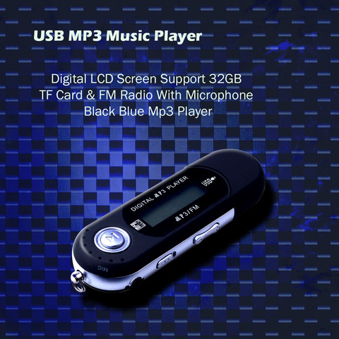 Mini USB MP3 Music Player Digital LCD Screen Support 32GB TF Card & FM Radio With Microphone Black Blue Mp3 Player ► Photo 1/6