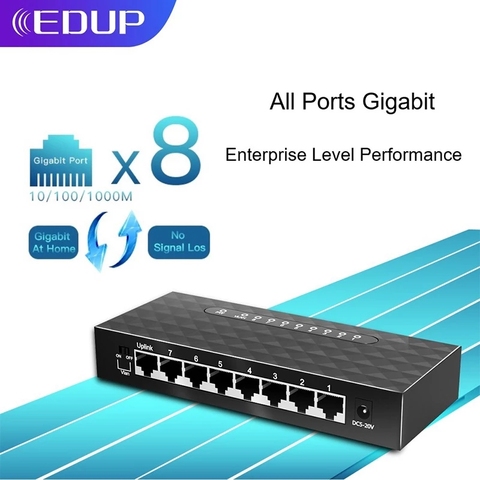 EDUP 10/100/1000Mbps Ethernet Switch 8 Ports LAN Hub RJ45 EP-SG7810 Build-in Loop-back Switch RTL8370N Chipset ► Photo 1/6