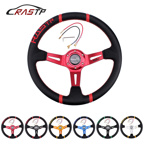 RASTP-Universal 14inch 350mm Deep Corn Drifting Steering Wheel/Leather Car Steering Wheel Red Black RS-STW026-TP ► Photo 1/6