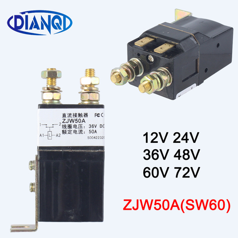 SW60 1NO (normally open) 12V 24V 36V 48V 60V 72V 50A DC Contactor ZJW50A for motor forklift electromobile grab wehicle car winch ► Photo 1/5