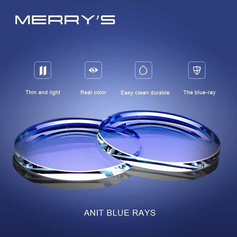 MERRYS Anti Blue Light Blocking 1.56 1.61 1.67 Prescription CR-39 Resin Aspheric Glasses Lenses Myopia Hyperopia Presbyopia Lens ► Photo 1/6