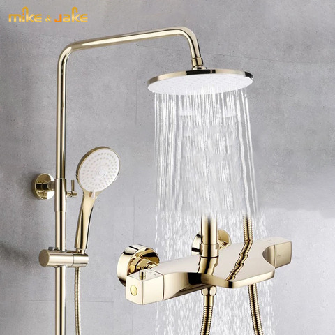 Golden thermostatic shower set waterfall rainfall shower hot and cold gold Shower faucet Bathtub thermostatic shower mixer ► Photo 1/4