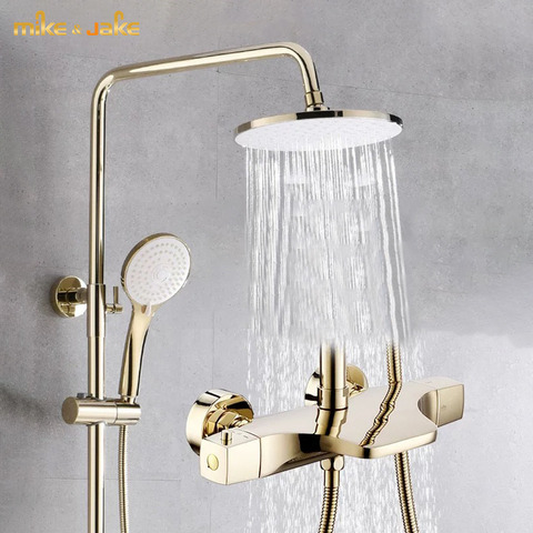 Golden thermostatic shower set waterfall rainfall shower hot and cold gold Shower faucet Bathtub thermostatic shower mixer ► Photo 1/4