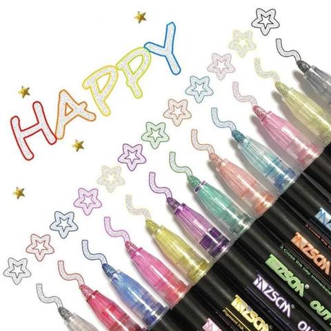 12 Color Double Line Outline Art Pen Marker Pen DIY Graffiti Outline Marker Pen Highlighter Scrapbook Bullet Diary Poster Card ► Photo 1/6