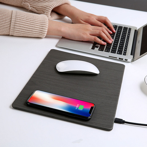 Besegad 2 in 1 10W Wireless Charger Mousepad Universal PU Wood Texture Mouse Pad Mat for Samsung Galaxy Note 10 Plus Huawei ► Photo 1/6