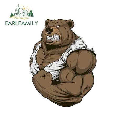 EARLFAMILY 13cm x 9.9cm Bear Muscles Cartoon Anime Funny Car Stickers Bumper Trunk Truck Graphics Vinyl JDM Helmet Motorcycle ► Photo 1/4