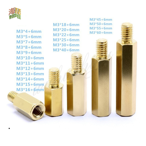 Thread M3*L+6mm 20 or 50pcs Hex Brass Standoff Spacer Screw Pillar PCB Computer PC Motherboard Female Male Standoff Spacer ► Photo 1/3