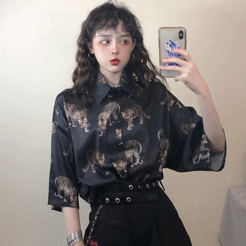 Vintage Leopard Blouse Women Harajuku Print Shirt short sleeve 2022 Summer Ladies Loose Blusa Streetwear Camisas Mujer ► Photo 1/6