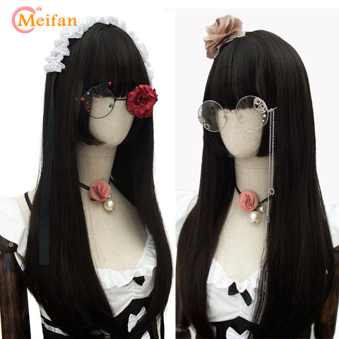 MEIFAN Long Lolita Wig Princess Cut Wig Three-knife Wig Princess Girl's Lady Sweet Cute Lolita Cosplay Anime Black Wig ► Photo 1/6