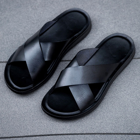 YEINSHAARS Summer Sandals Men Leather Classic Roman Open-toed Slipper Outdoor Beach Rubber Summer Shoes Flip Flop Water Sandals ► Photo 1/6