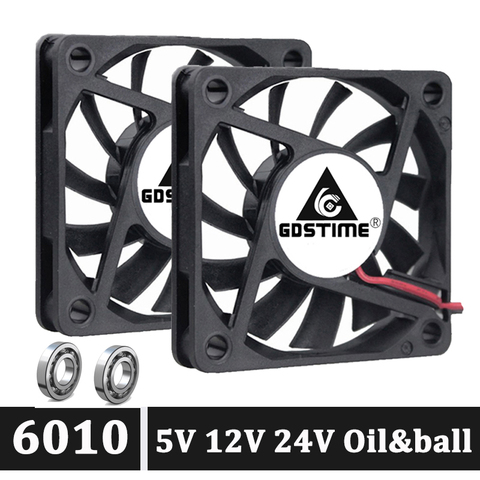 2 Pcs Gdstime 60mm 5V 12V 24V Volt 6cm 60x60x10mm Cooling Fan 6010 For Computer PC CPU Cooler USB 2PIN 3PIN Ball  Brushless Fan ► Photo 1/6