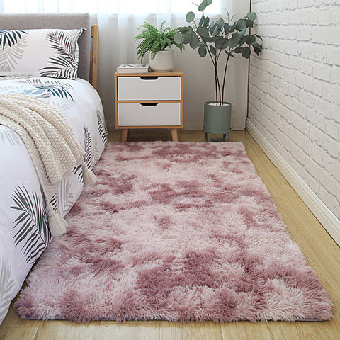 Bedroom carpet tie-dyed soft fluffy long pile polyester living room center carpet memory foam non-slip carpet mat ► Photo 1/6