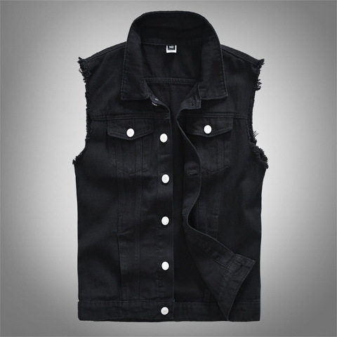 New Men's Fashion Casual Black Hooded Sleeveless Vest Denim Vest Jacket Street Punk Style Denim Vest Multiple Size Options M-6XL ► Photo 1/6