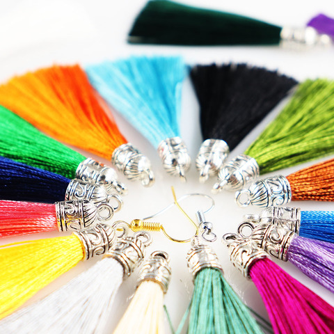 10/20pcs 20 color Mix 6cm Long Silk Tassel Brush Metal Caps Earrings Tassel Charms Pendant DIY Jewelry Making Material Finding ► Photo 1/6