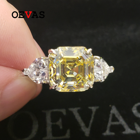 OEVAS Solid 925 Sterling Silver Sparkling 10*10mm Topaz Greated Moissanite High Carbon Diamond Wedding Rings Party Fine Jewelry ► Photo 1/6