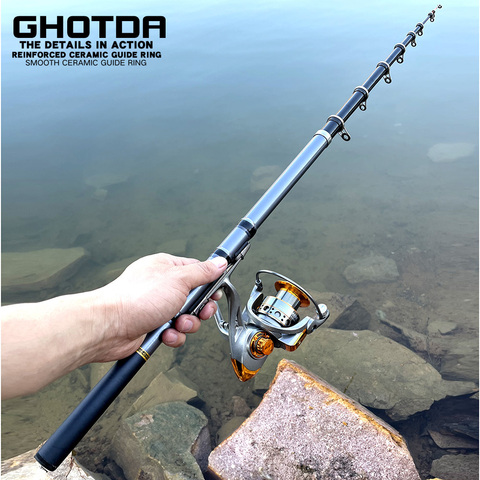 Short Carbon Fiber Spinning Fishing Rod Pole And Fishing Reel Combo Telescopic Fishing Pole Spinning Reel Kit ► Photo 1/6