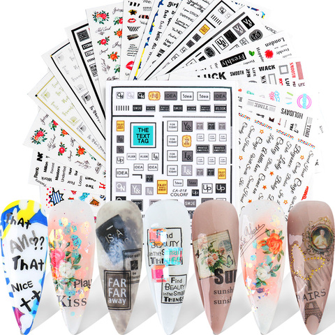Letter Flower Stickers For Nail Sheets For Paintings Newspaper Vintage Decals Smile Love Manicure Sliders Decor SASACA017-409 ► Photo 1/6