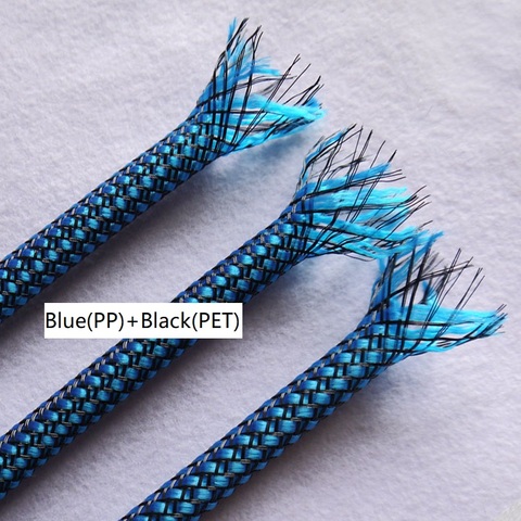 Blue Black 4 8 12mm PP Conton + PET Yarn Mixed Braided Expandable Insulated Cable Sleeve Protect Cover Wire Wrap Gland Sheath ► Photo 1/2