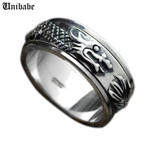 Carved Chinese Dragon Sterling Silver 925 Ring Bands For Men Male Personality Thai Silver Wide S925 Ring Retro Fashion (HY) ► Photo 1/6