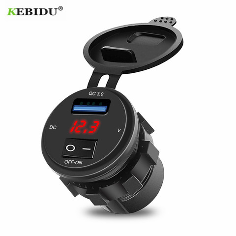 KEBIDU 12V-24V USB Car Charger Cigarette Lighter Socket Splitter QC 3.0 with Switch Led Display  Power Adapter Car Usb Socket ► Photo 1/6