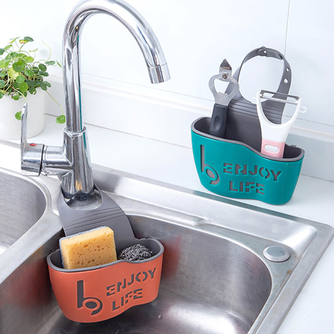 Sink Shelf Soap Sponge Drain Rack Hanging Bag Kitchen Accessorie Bathroom Holder Strap Faucet Storage Basket with Drain Holes ► Photo 1/6