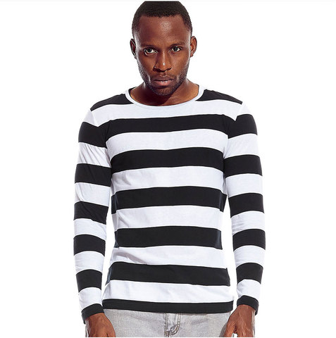 T Shirts Stripes Long Sleeve Tees for Men Round Neck Men Striped Leisure Casual Red  White Cos Cosplay Halloween Costume Party ► Photo 1/6