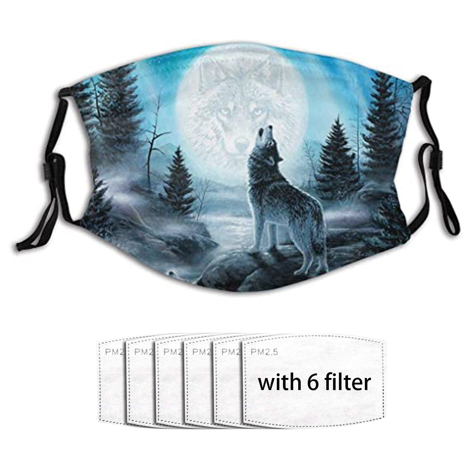 Buy Online Reusable Mask With 2 6pcs Filter Pm2 5 Fabric Wolf Print Mouth Caps Adult Mouth Mask Washable Reusable Cotton Face Mask Masques Alitools