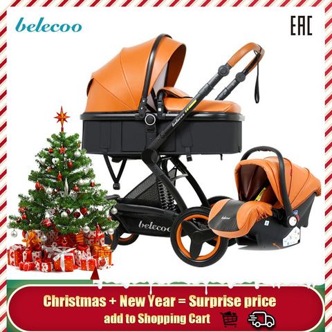 Belecoo baby stroller 2-in-1 3-in-1 foldable large wheels ecological leather shock absorber Russia free shipping ► Photo 1/6