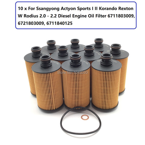 10x For Ssangyong Actyon Sports I II Korando Rexton W Rodius 2.0 2.2 Diesel Engine Oil Filter 6711803009, 6721803009, 6711840125 ► Photo 1/4