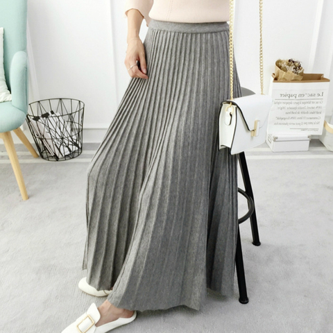 SETWIGG Women's Autumn Draped  Rib Pleated Long Knitted Skirt Elegant Winter Wool Blend A-line Long Knit Skirt Elastic Waist ► Photo 1/6