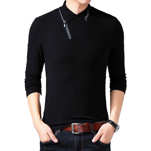 BROWON Brand 2022 New Style Cotton Men's T-shirt Long Sleeve T Shirt Men Solid Color Zipper Print Collar Oversized T Shirt ► Photo 1/6