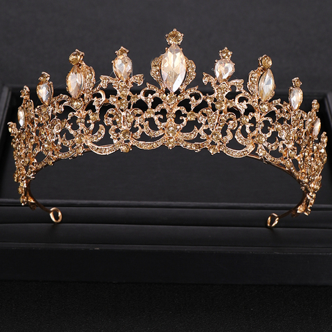 Fashion Champagne Gold Color Crowns Wedding Hair Accessories Luxury Queen Princess Tiara Diadems Women Hair Jewelry Bride Party ► Photo 1/6