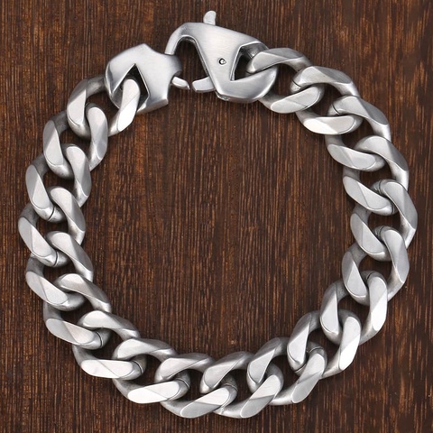 Davieslee Matte Polished Mens Bracelet Curb Cuban Link Chain 316L Stainless Steel Bracelet 15 mm DHBM109 ► Photo 1/6