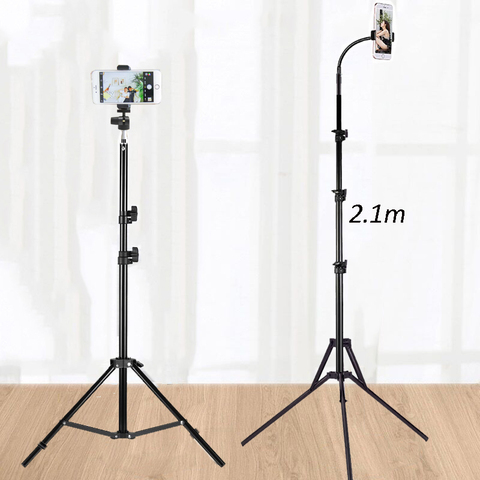 1.2/1.6/2.1m Portable Aluminum Phone DSL Camera live tripod stand Mount Digital Camera Tripod Support LED Ring light for iPhone ► Photo 1/6