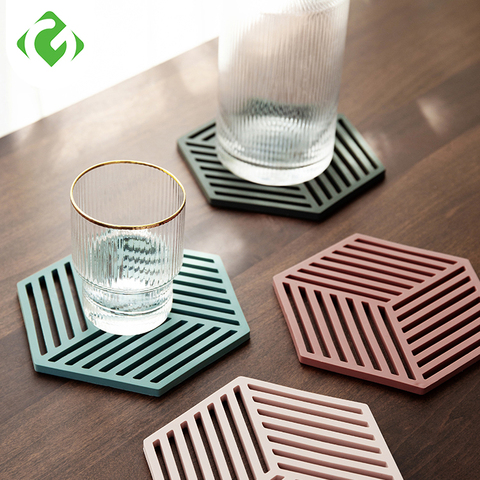 1PC Silicone Tableware Insulation Mat Coaster Cup Hexagon Mats Pad Heat-insulated Bowl Placemat Home Decor Desktop GUANYAO ► Photo 1/6