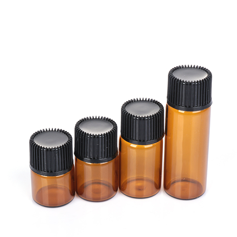 5/10PCS Mini Essential Oil Bottle Jar Orifice Brown Cap Portable Refillable Bottles Glass Vial Cosmetic Container 1/2/3/5ml ► Photo 1/6
