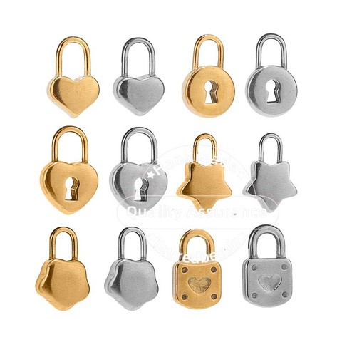 6pcs Stainless Steel Gold Lock Key Charms Heart Star Shaped Padlock Pendants for Bracelets Necklace DIY Jewelry Findings Crafts ► Photo 1/6