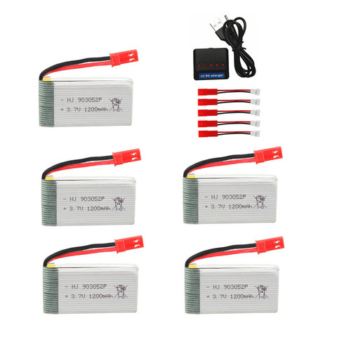 3.7V 1200mah lipo Battery +5 in 1 charger for HQ859B HQ898B H11D H11C T64 T04 T05 F28 F29 T56 T57 Drone 903052 battery ► Photo 1/6